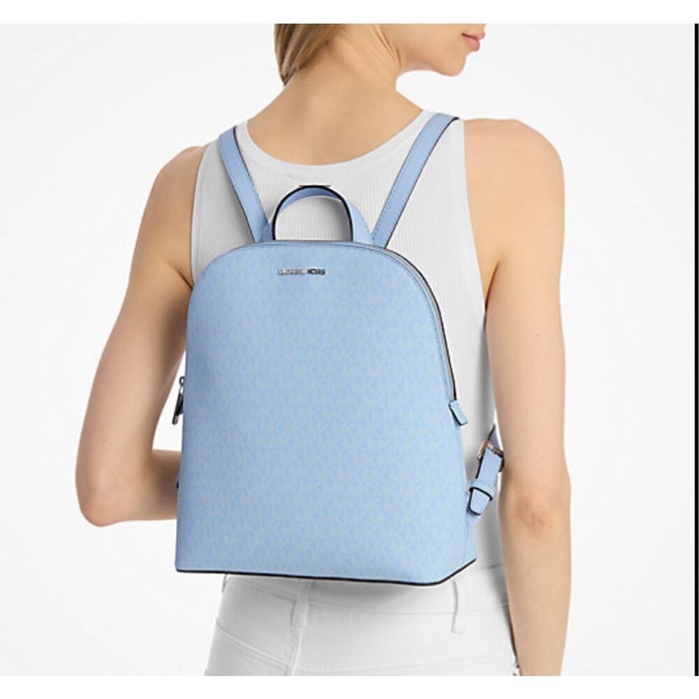 Michael Kors Cindy Large Signature MK Logo Backpack in Light Sky Blue NEW